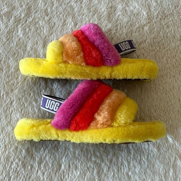 UGG Fluff  Yea slide yellow pink orange size 6 - Picture 5 of 16